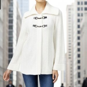JM Collection Sweater Size M Cardigan Cotton Blend Toggles Ivory New Without Tag